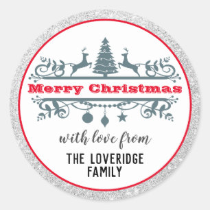 Sticker Rond Chic & Festive Rouge Joyeux Noël Parties scintilla