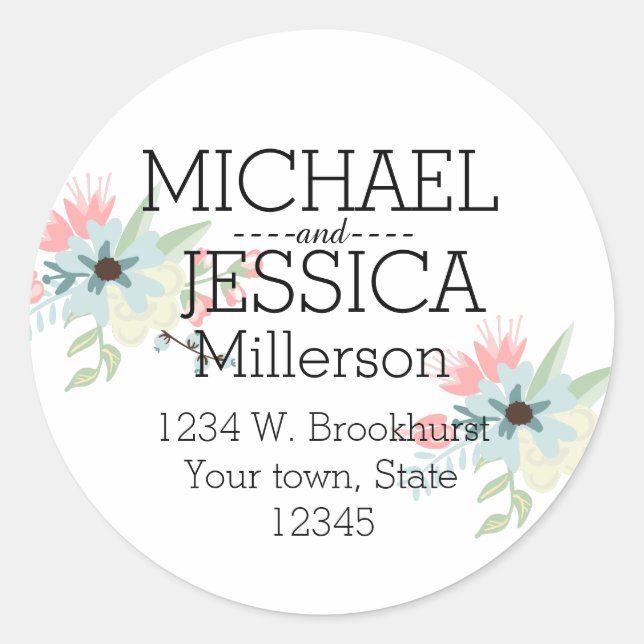 Sticker Rond Chic Floral Adresse personnalisée (Devant)