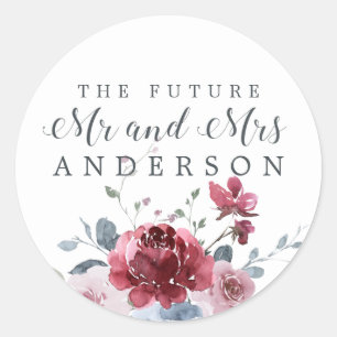 Sticker Rond Chic Future M. Mme Burgundy Envelope Florale Sceau