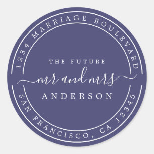 Sticker Rond Chic Future M. Mme Mariage Adresse de retour Marin