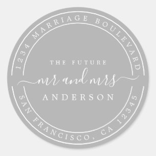 Sticker Rond Chic Future M. Mme Mariage Retour Adresse Grey