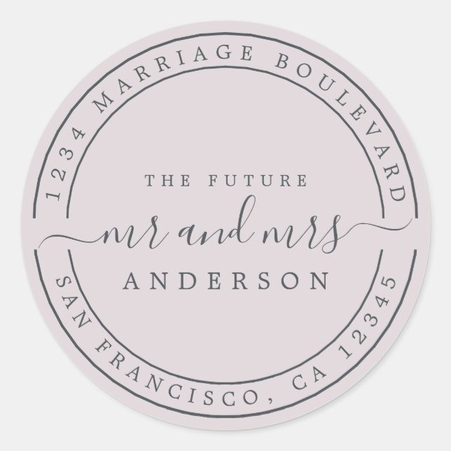 Sticker Rond Chic Future M. Mme Mariage Retour Adresse Purple (Devant)