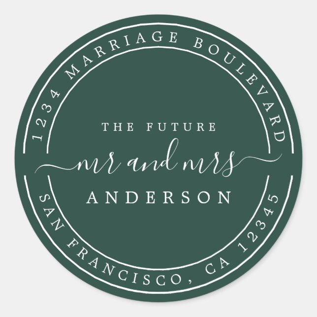 Sticker Rond Chic Future M. Mme Retour Adresse Dark Green (Devant)