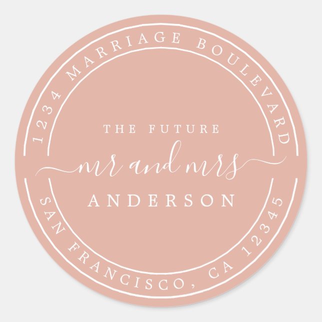 Sticker Rond Chic Future M. Mme Retour Adresse Dusty Pink (Devant)