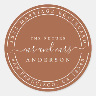 Sticker Rond Chic Future M. Mme Retour Adresse TerraCotta