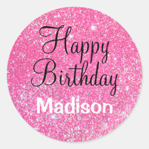 Sticker Rond Chic Glam Joyeux anniversaire Hot rose Parties sci