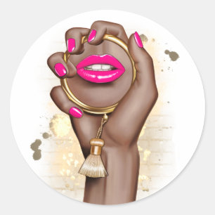 Sticker Rond Chic glam rose et or