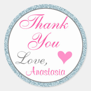 Sticker Rond Chic Glamour Rose Pailleté Bleu Clair Merci