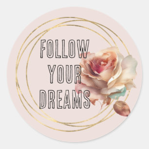 Sticker Rond Chic Gold Frame Blush Rose Floral