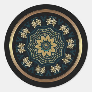 Sticker Rond Chic Gold & Green Asian Style 2