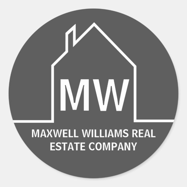 Sticker Rond Chic Grey Immobilier Société Monogram Realtor (Devant)