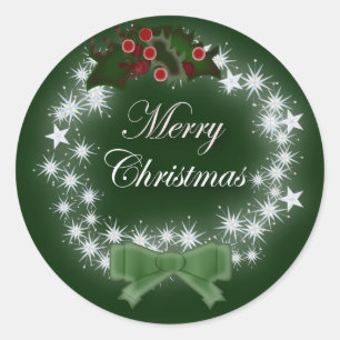 Sticker Rond Chic Happy Holiday couronne moderne de noël