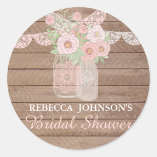 Sticker Rond Chic Lace Mason Jar & Fête des mariées en bois Sti