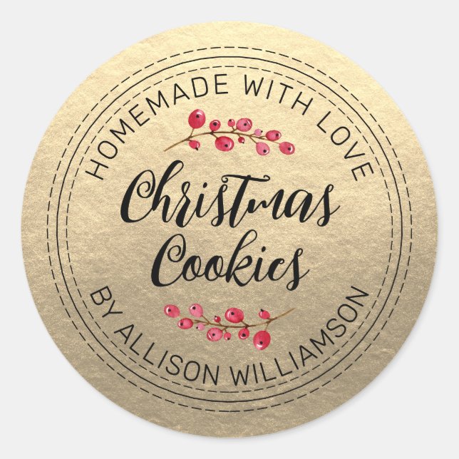 Sticker Rond Chic maison de Noël canneberge Cookies Or (Devant)