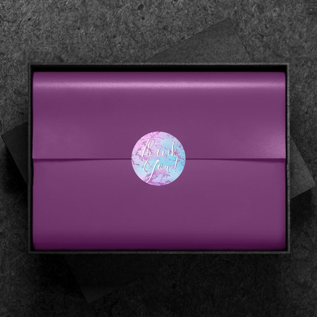 Sticker Rond Chic Marble | Glitzy Glam Violet Bleu Merci (Créateur téléchargé)