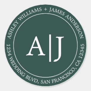 Sticker Rond Chic Mariage Monogramme Adresse de retour Dark Gre