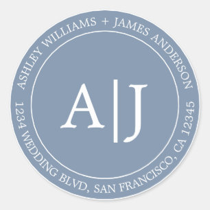 Sticker Rond Chic Mariage Monogramme Adresse de retour Vintage