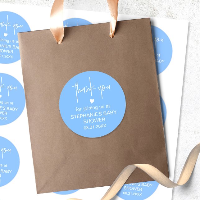 Sticker Rond Chic Merci bleu baby shower Favoriser Cadeau (Créateur téléchargé)
