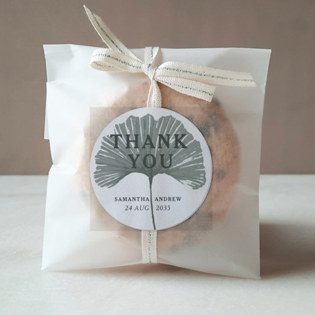 Sticker Rond Chic Merci Sage Green Ginkgo Wedding Favor (Créateur téléchargé)