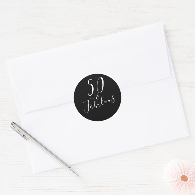 Sticker Rond Chic Moderne 50 Fabuleux Noir Blanc 50e Anniversai (Enveloppe)