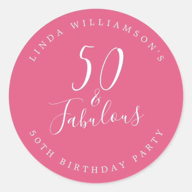 Sticker Rond Chic Moderne 50 Fantastique Rose Chaud 50e Anniver (Devant)