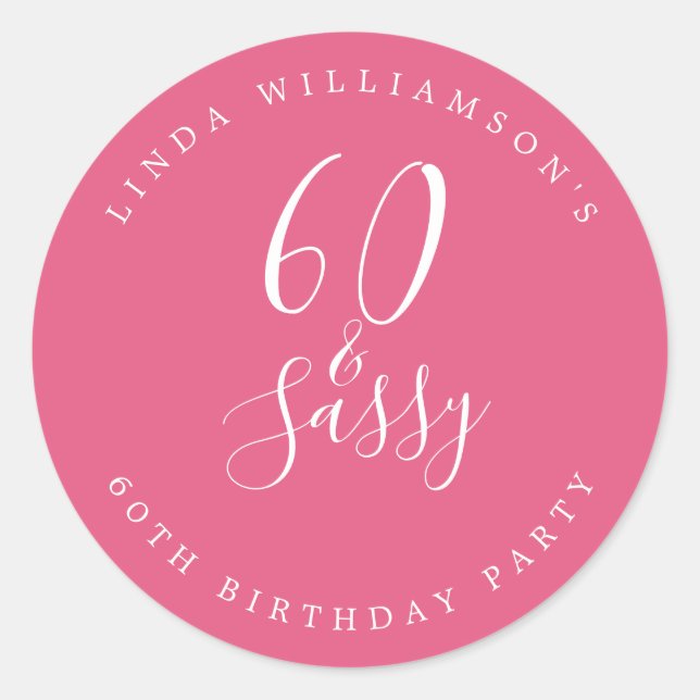 Sticker Rond Chic Moderne 60 Ans Ans Fushia 60e Anniversaire (Devant)