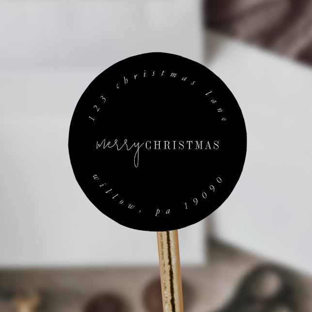 Sticker Rond Chic moderne | Adresse de retour circulaire noire (Créateur téléchargé)