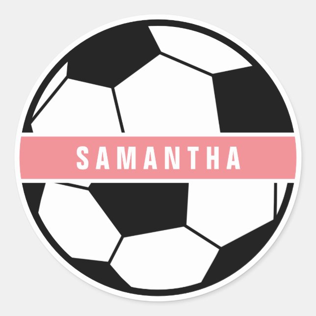 Sticker Rond Chic moderne balle de soccer Girl Sport rose Monog (Devant)