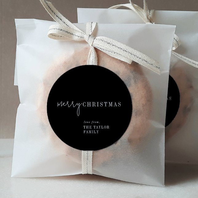 Sticker Rond Chic moderne | Black Joyeux cadeau de Noël (Créateur téléchargé)