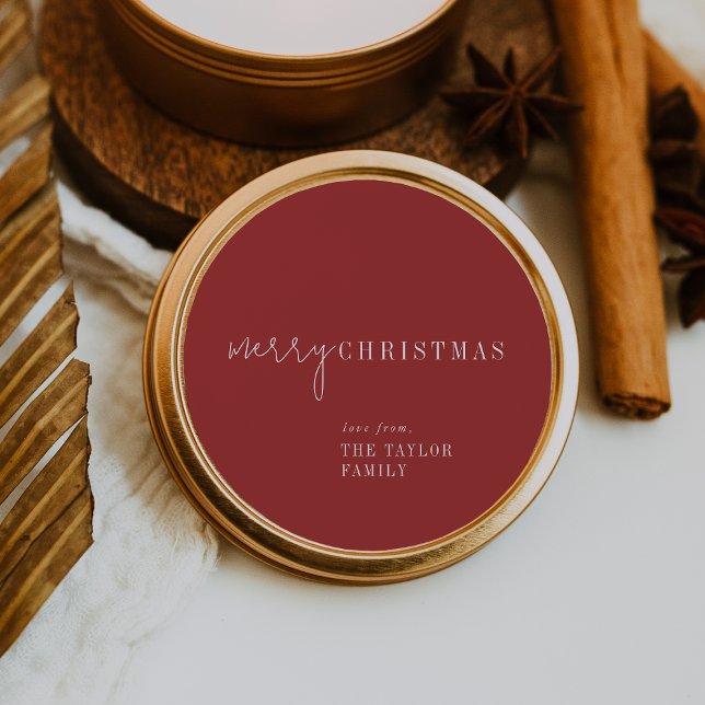 Sticker Rond Chic moderne | Cadeau de Noël Joyeux Rouge (Créateur téléchargé)