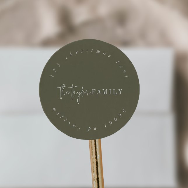 Sticker Rond Chic moderne | Green Family Circle Adresse de reto (Créateur téléchargé)