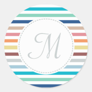 Sticker Rond Chic Monogram Pastel Arc-en-ciel bandes horizontal
