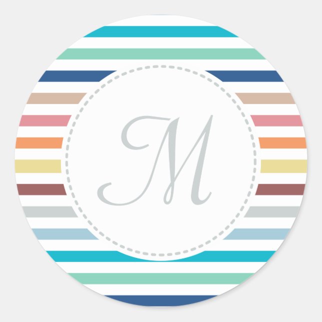 Sticker Rond Chic Monogram Pastel Arc-en-ciel bandes horizontal (Devant)