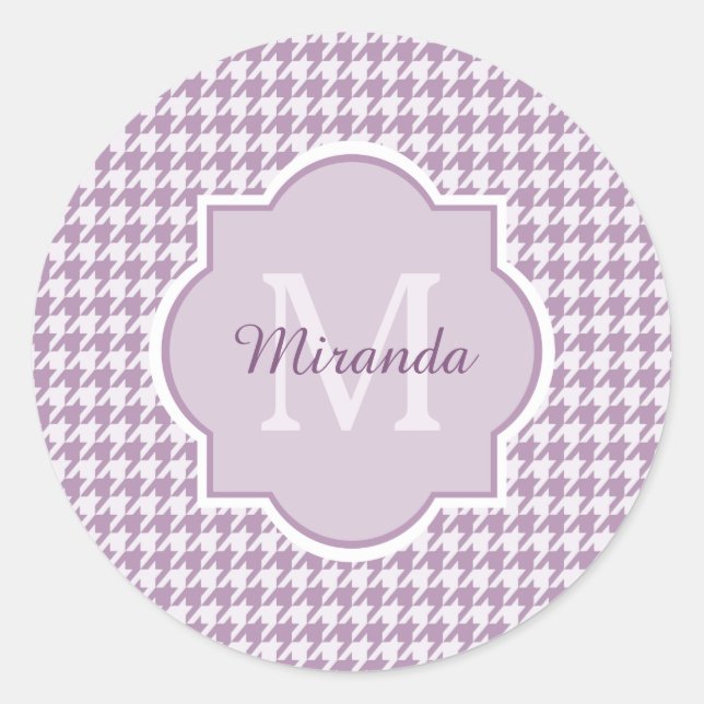 Sticker Rond Chic Monogramme Lumière Purple Houndstooth Avec No (Devant)