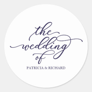 Sticker Rond Chic Navy Blue Calligraphie Le Mariage De