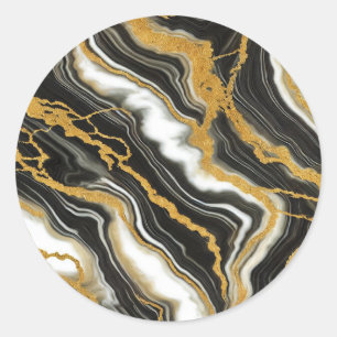 Sticker Rond Chic noir blanc marbre or look Mariage glam
