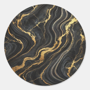 Sticker Rond Chic Noir & Or Marbre métallique Look Glamor