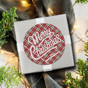 Sticker Rond Chic Pailleté Carreaux de Noël