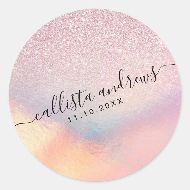 Sticker Rond Chic Parties scintillant rose Iridescente Dégradé  (Devant)