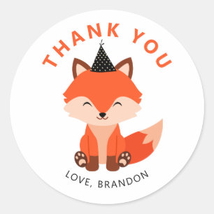 Sticker Rond Chic Petit Bébé Fox Casquette fête Anniversaire Fa