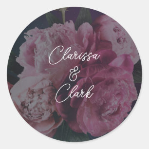Sticker Rond Chic Pink Couples Noms Enveloppe Mariage