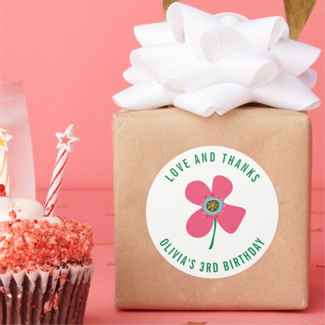 Sticker Rond Chic Pink Daisy Pop Fête d'Anniversaire Fille Fave (Fête)