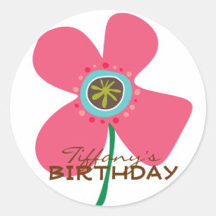 Sticker Rond Chic Pink Daisy Pop Fête d'Anniversaire Fille Fave