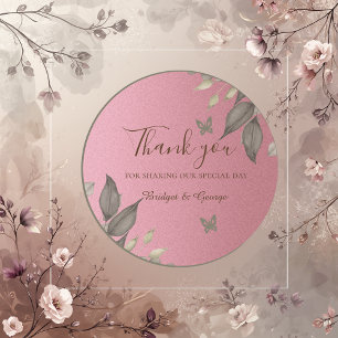Sticker Rond Chic Pink Parties scintillant Foliage Mariage merc