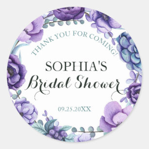 Sticker Rond Chic Purple Aquarelle Florale Fêtes des mariées Me