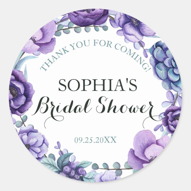 Sticker Rond Chic Purple Aquarelle Florale Fêtes des mariées Me (Devant)