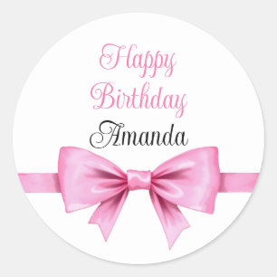 Sticker Rond Chic rose Aquarelle Bow Sweet 16 Anniversaire