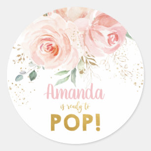 Sticker Rond Chic rose Baby shower floral Elle est prête à fair