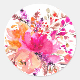Sticker Rond Chic rose blanc Aquarelle Florale Élégant Mariage