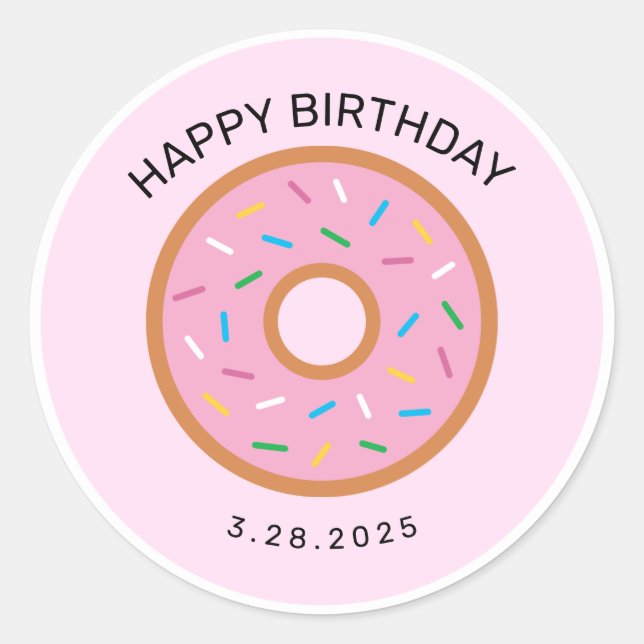 Sticker Rond Chic rose Brown Donuts Party Joyeux anniversaire C (Devant)
